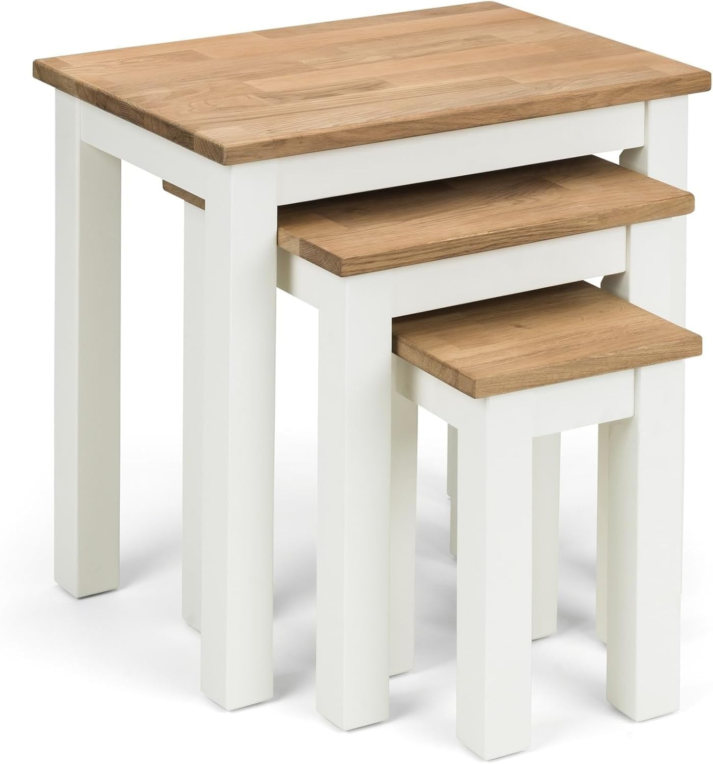 Oak Nesting Side Tables Set of 3 White Traditional Living Room Furniture