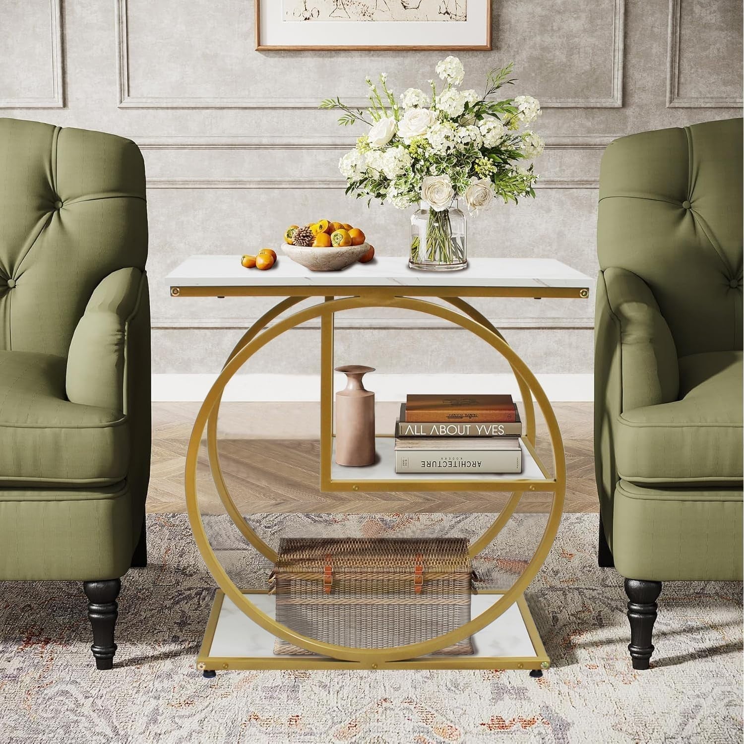 3-Tier Gold Side Table with Storage Shelves, Compact Modern Sofa End Table
