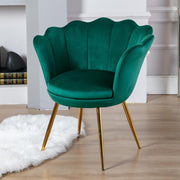 Green Velvet Lounge Chair Gold Legs | Petal Back Armchair for Bedroom