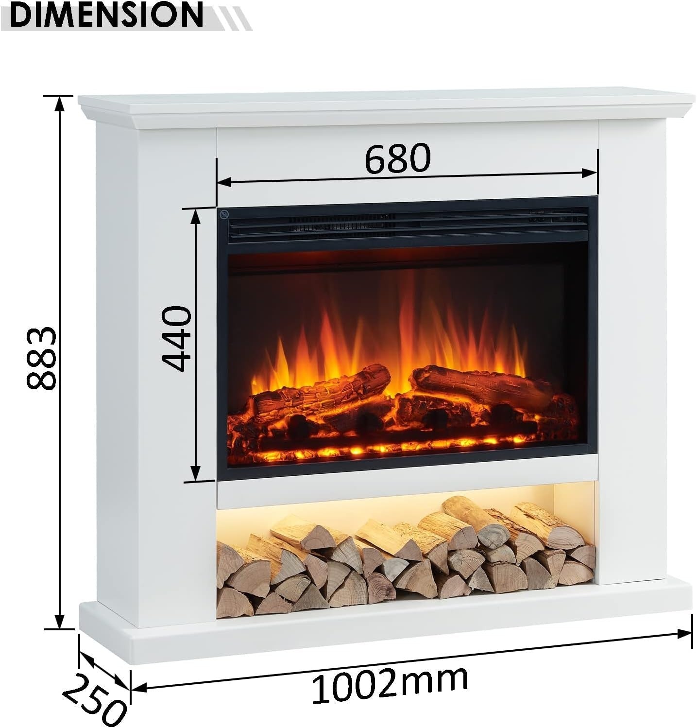 Electric Fireplace Suite 2000W Heater LED Flame Effect Remote Modern