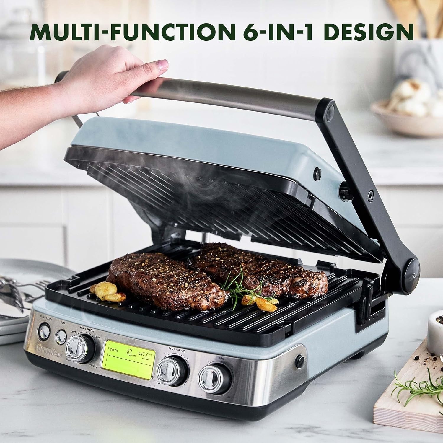6-in-1 Contact Grill & Griddle Ceramic Non-Stick Adjustable Temp 350W