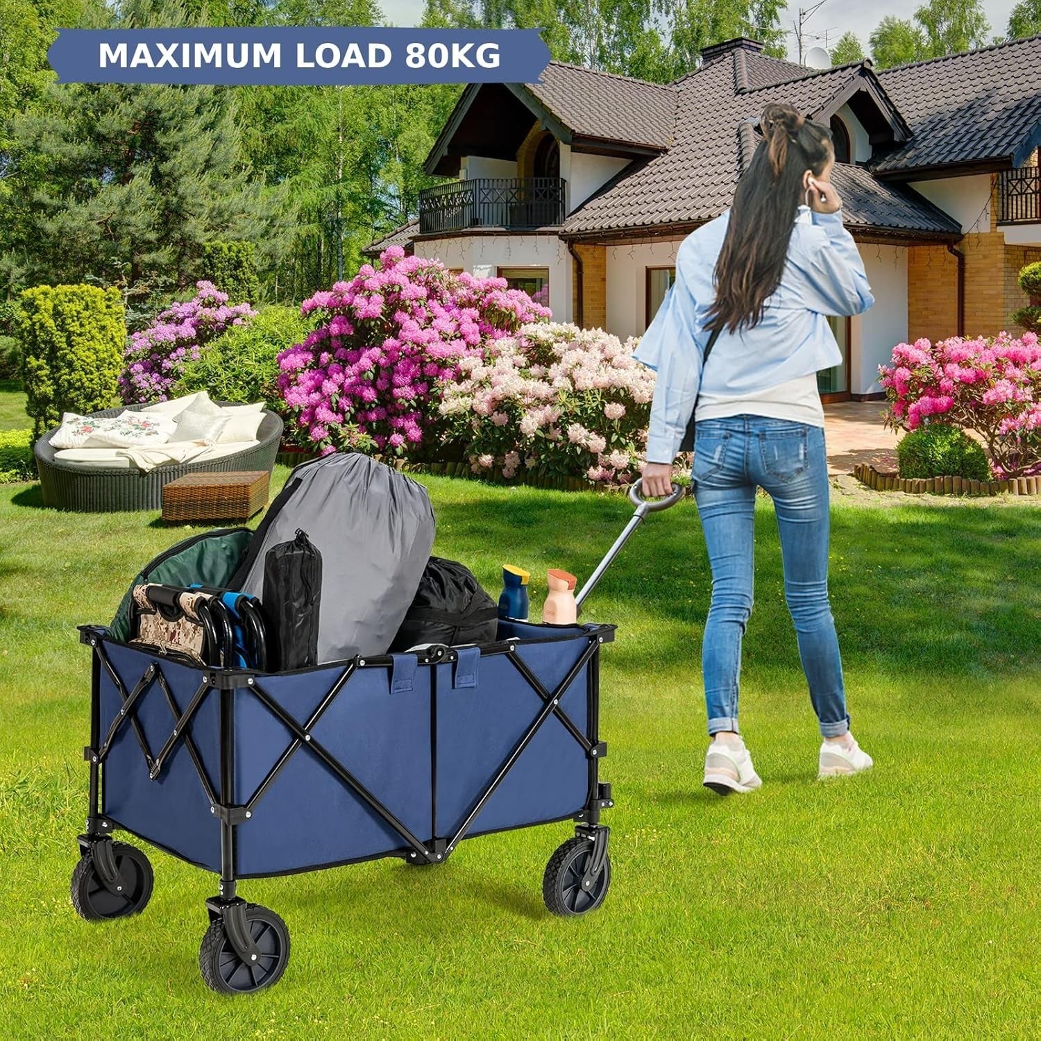 Folding Camping Wagon Utility Cart Beach Garden Trolley Cup Holders