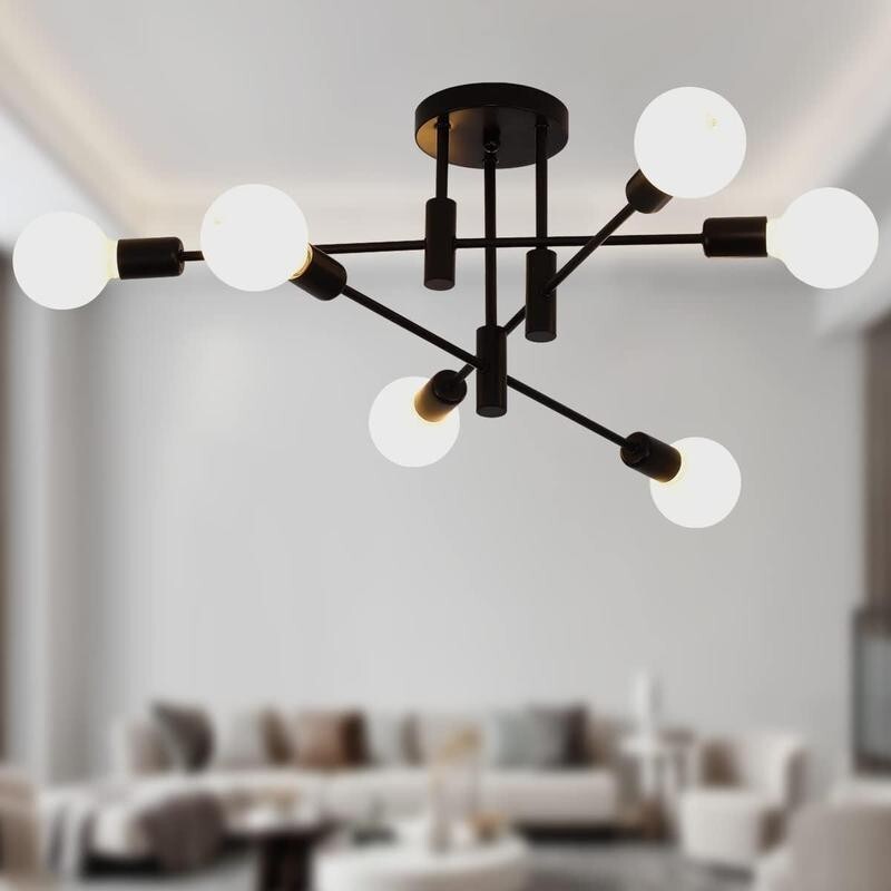 Modern 6-Light Sputnik Chandelier Black Ceiling Light E27 for Home