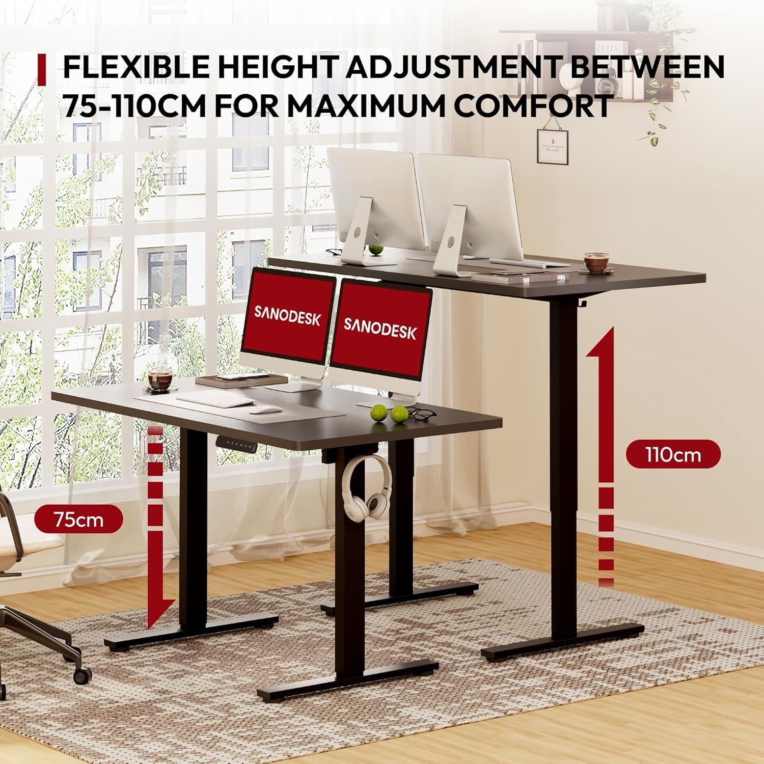 Electric Standing Desk 120x60cm Adjustable Sit Stand Table W/Memory Panel Hooks