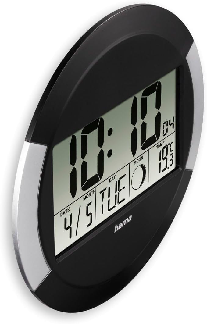 Digital Wall Clock Radio Controlled – LCD Display Calendar Thermometer Silent