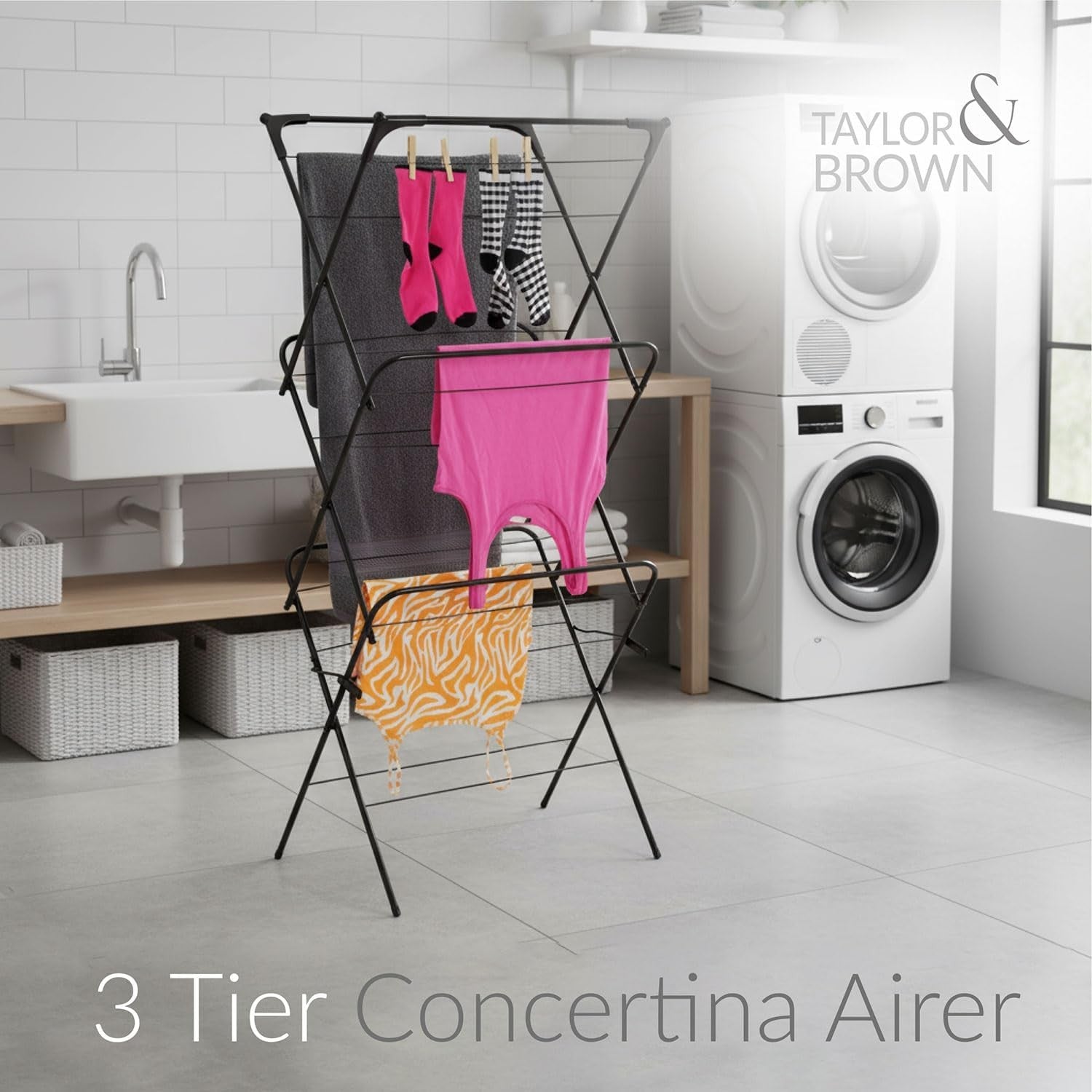 3 Tier Clothes Airer Folding Drying Rack Heavy Duty with Hanger Hooks Indoor