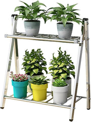 2 Tier Metal Plant Stand Ladder Shelf Indoor Outdoor Flower Pot Holder Silver