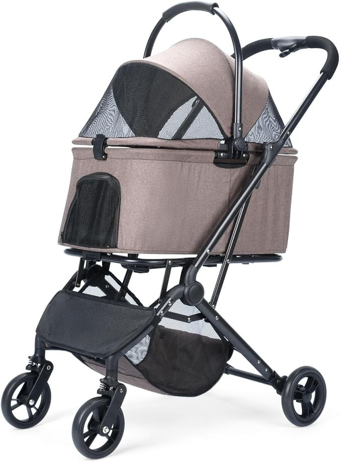 2 in 1 Dog Stroller Removable Basket Foldable Pet Pram 4 Wheel Travel