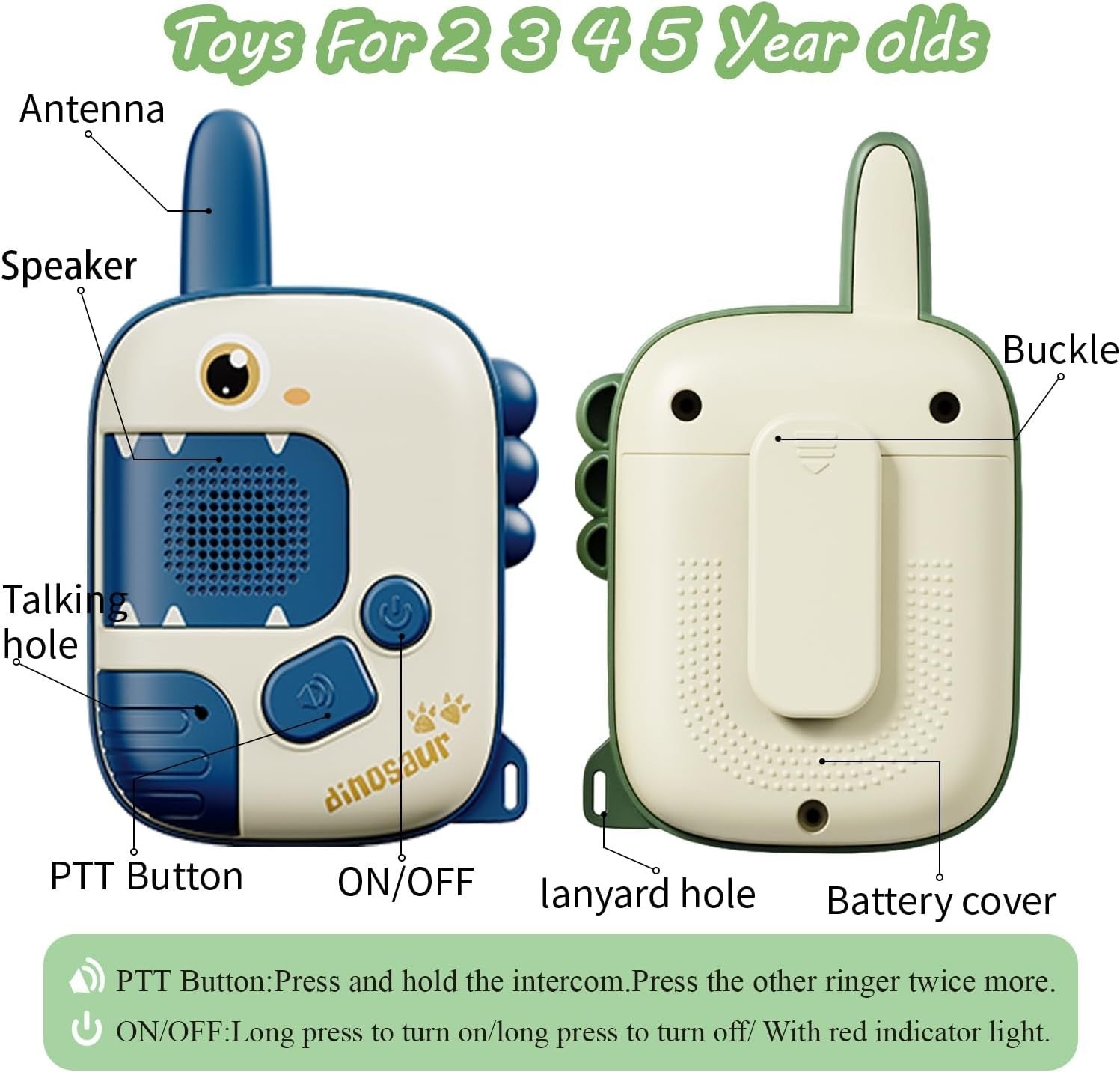 Kids Dinosaur Walkie Talkies 2 Pack 1000FT Range Outdoor Adventure Toy