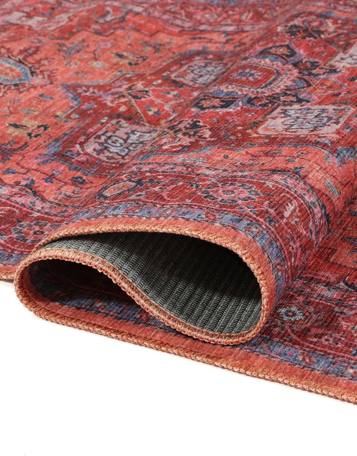 Large Oriental Area Rug 300x400cm Red Blue Low Pile Machine Washable