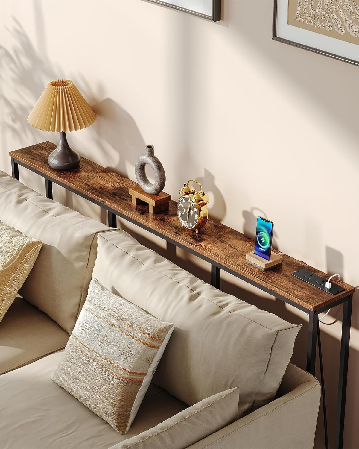 Slim Rustic Console Table with Power Outlet & USB Charging Station