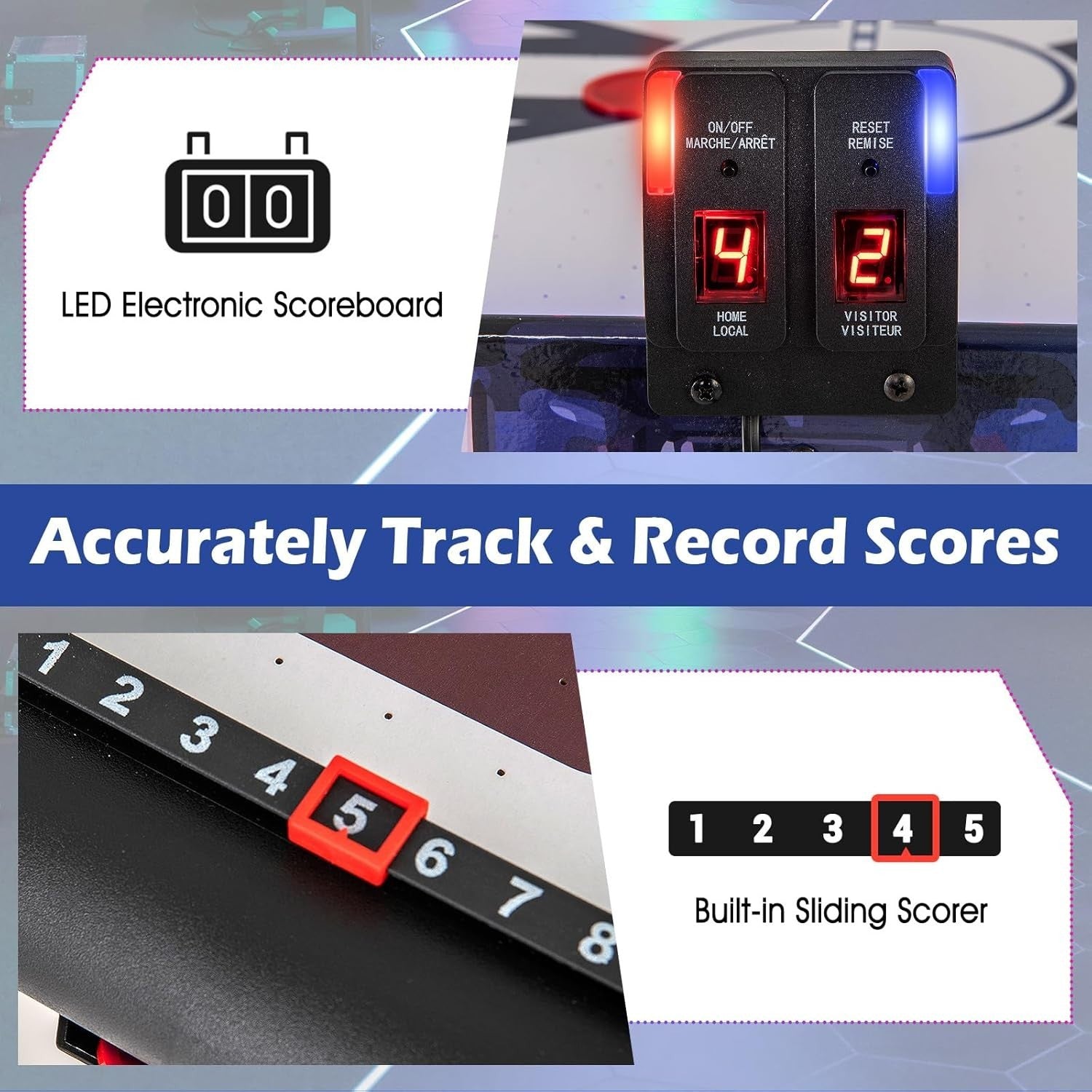 LED Light Up Air Hockey Table 54in 12V Powered Indoor Arcade Game