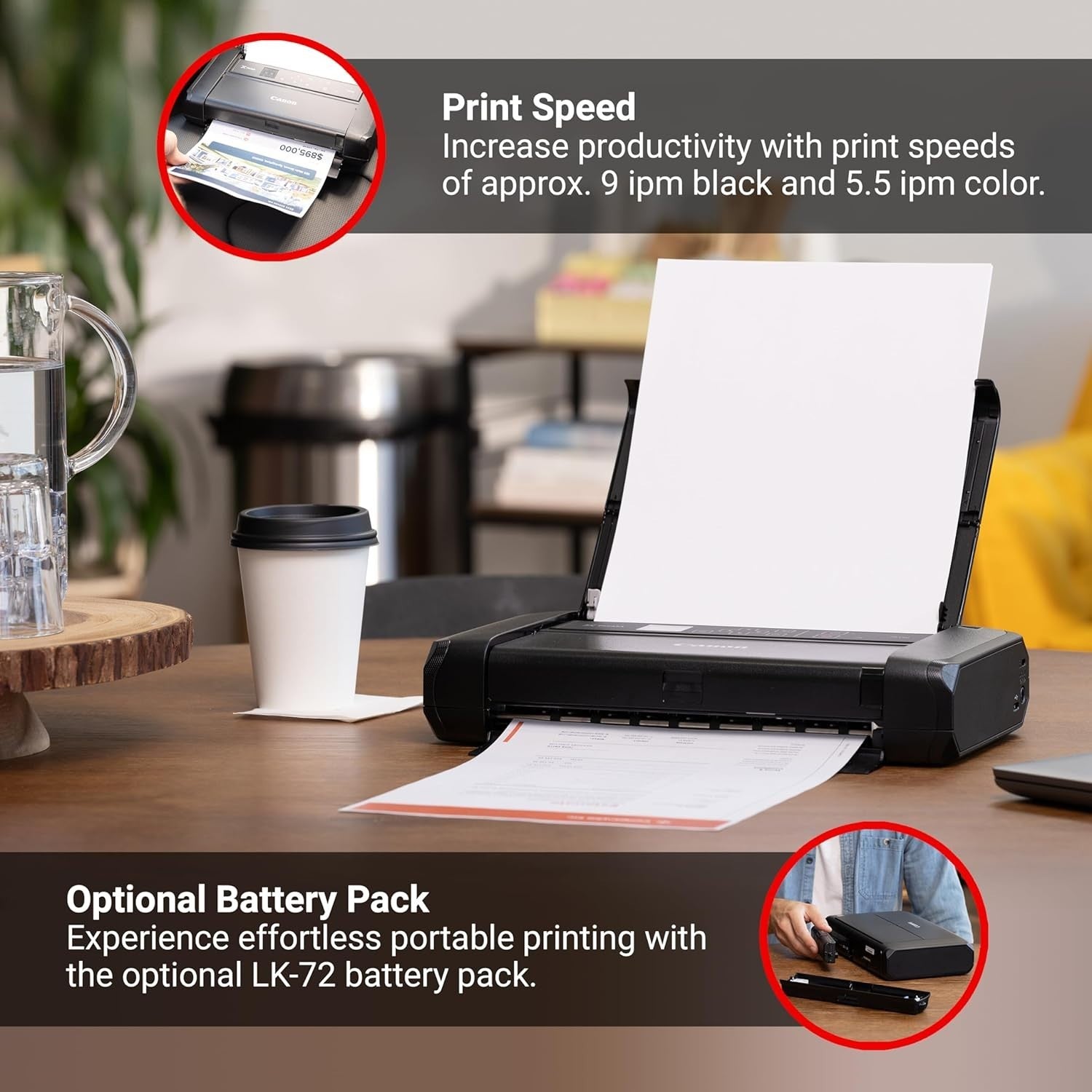 Portable Colour Inkjet Printer Black | Wi-Fi USB Compact Travel A4