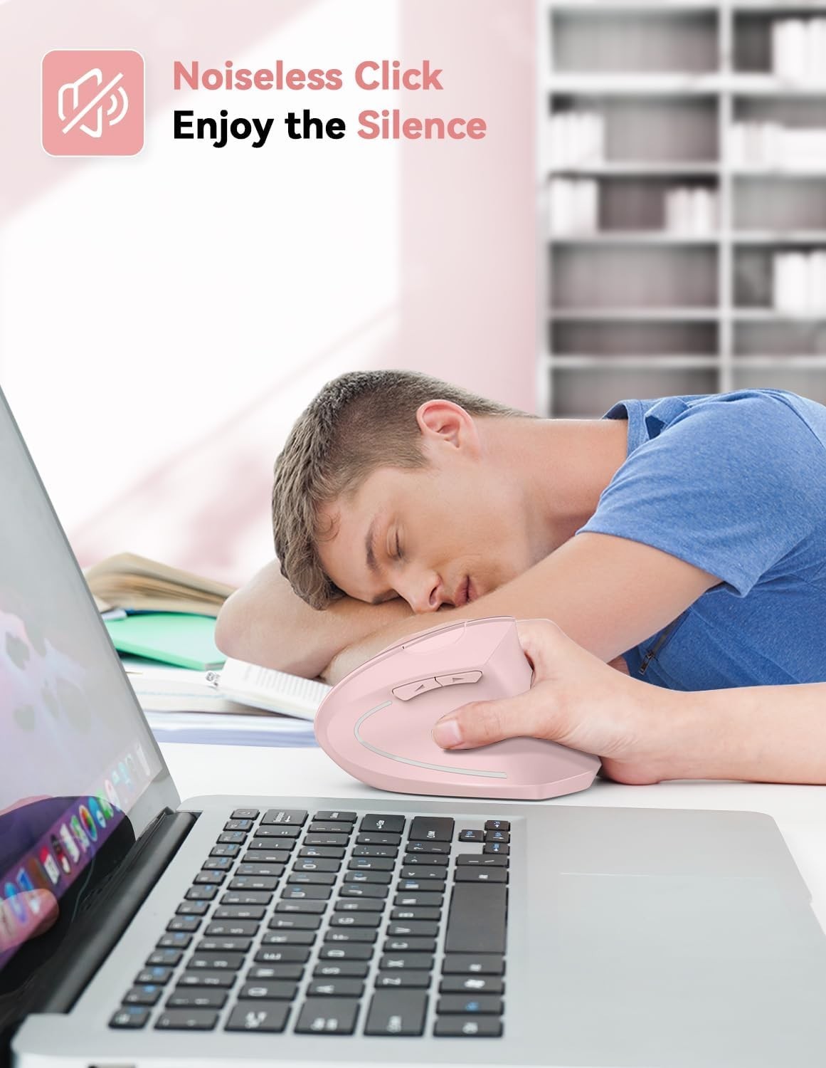 Ergonomic Vertical Wireless Mouse 4800 DPI Silent 6 Button Pink