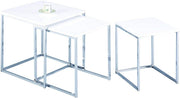 High Gloss White Square Nesting Table Set of 3 Chrome Legs Modern Coffee Side
