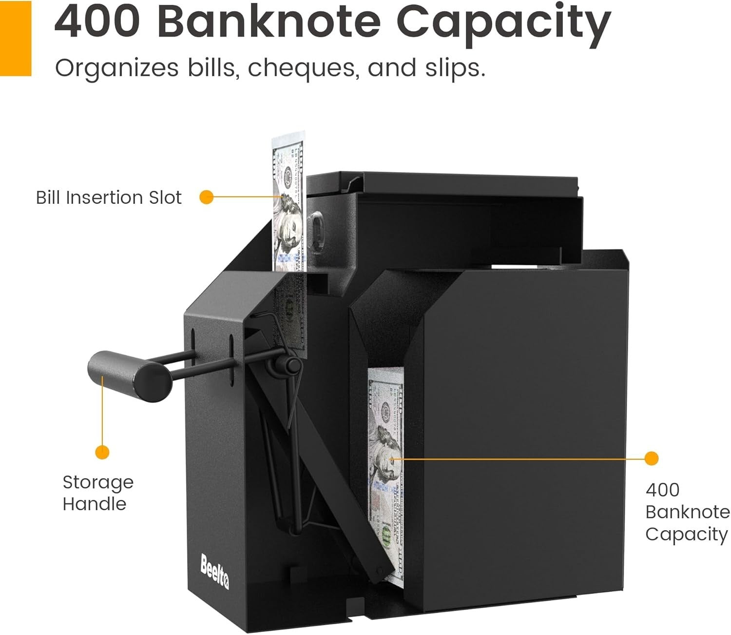 Under Counter Cash Safe Deposit Box Key Lock 400 Note Capacity