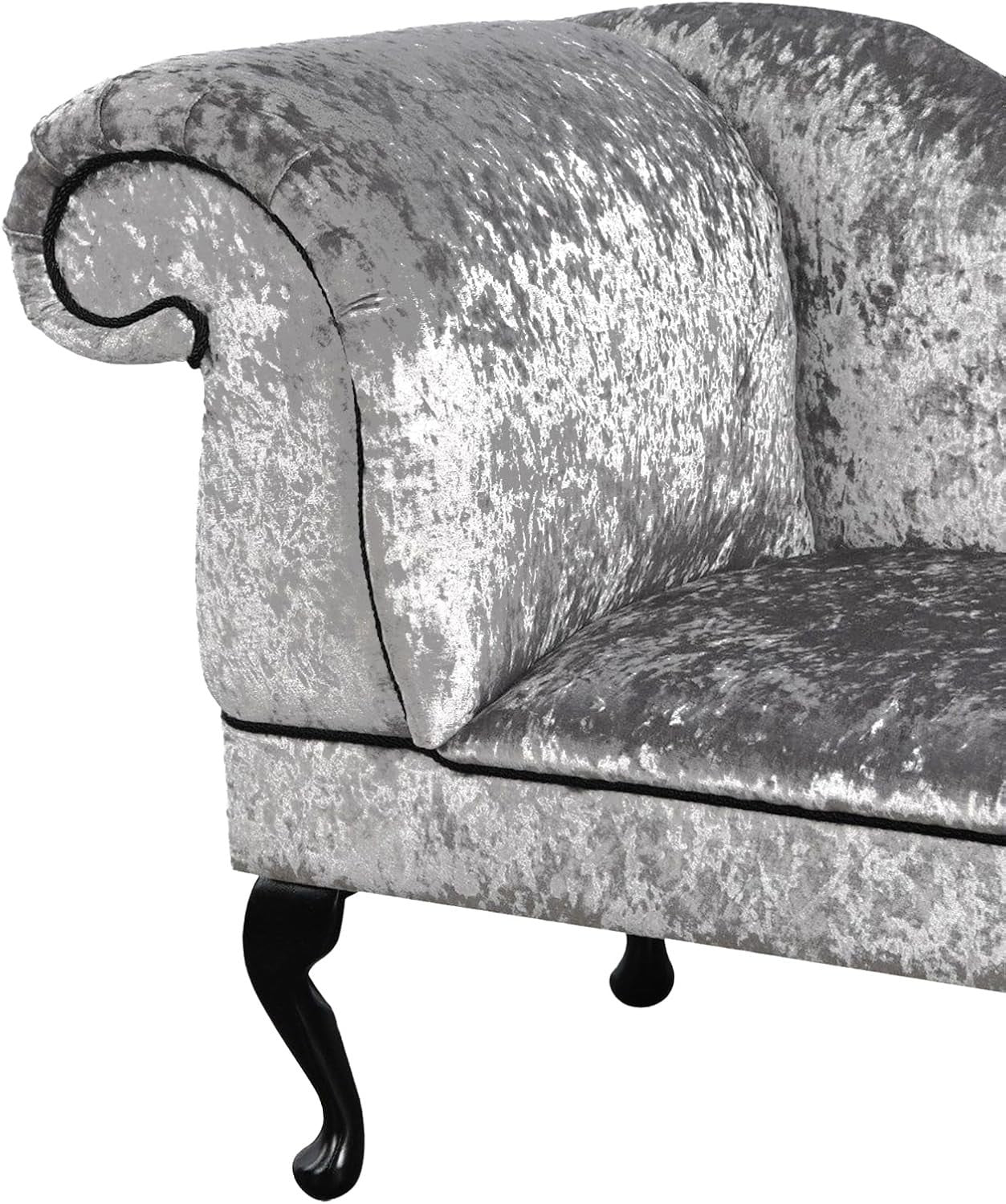 Silver Velvet Chaise Lounge Left Hand – Handmade, Solid Back, UK Made