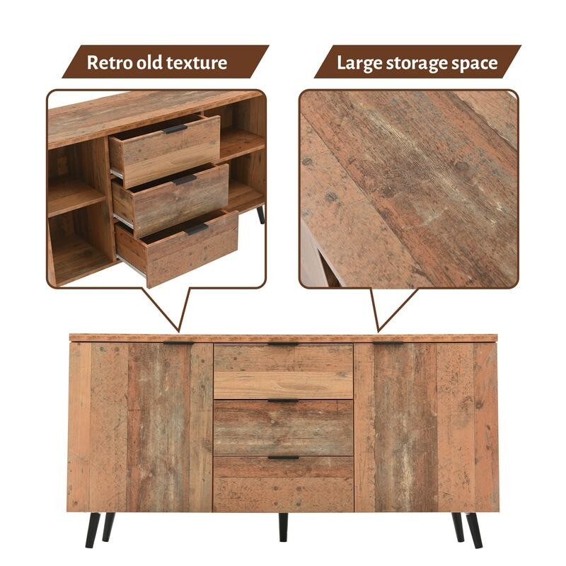 Vintage Sideboard TV Cabinet 140cm Storage Unit with Drawers & Shelves
