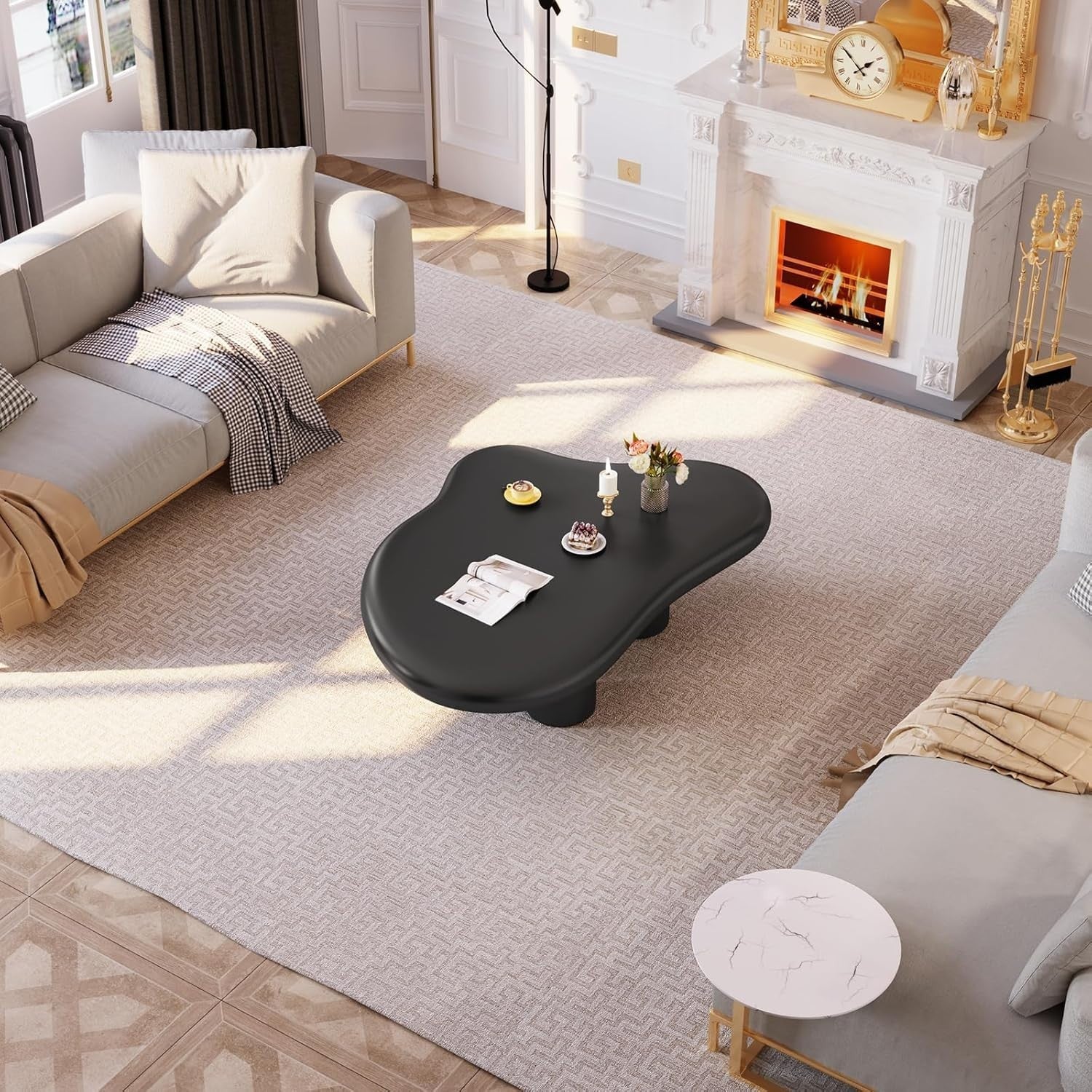Modern Cloud-Shaped Coffee Table Thick Top Rounded Corners 63x91x39cm