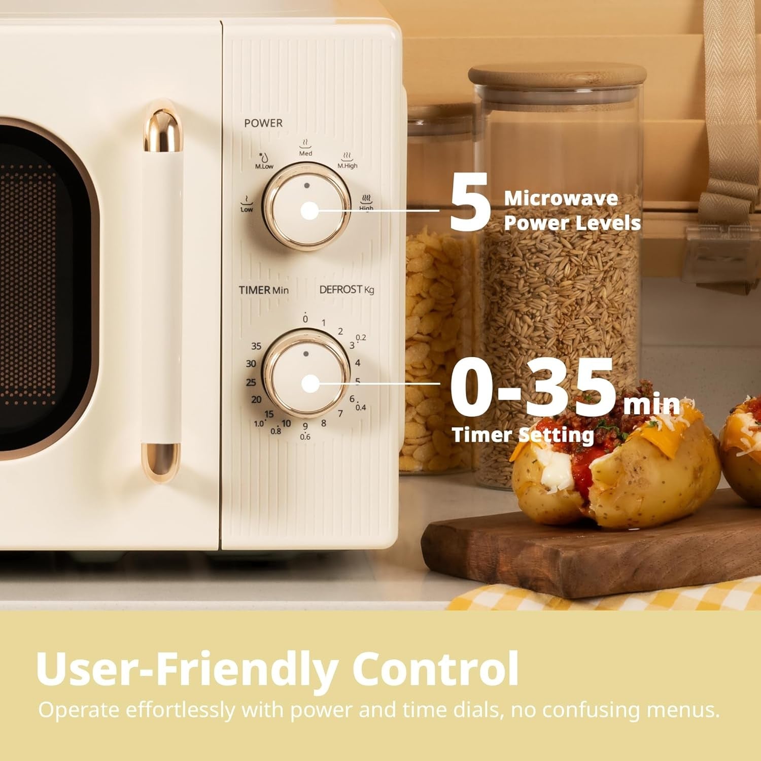 20L 700W Compact Microwave Cream 5 Power Defrost Lock