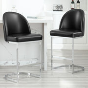Black PU Leather Bar Stools Set of 2 Swivel Kitchen Counter with Arms