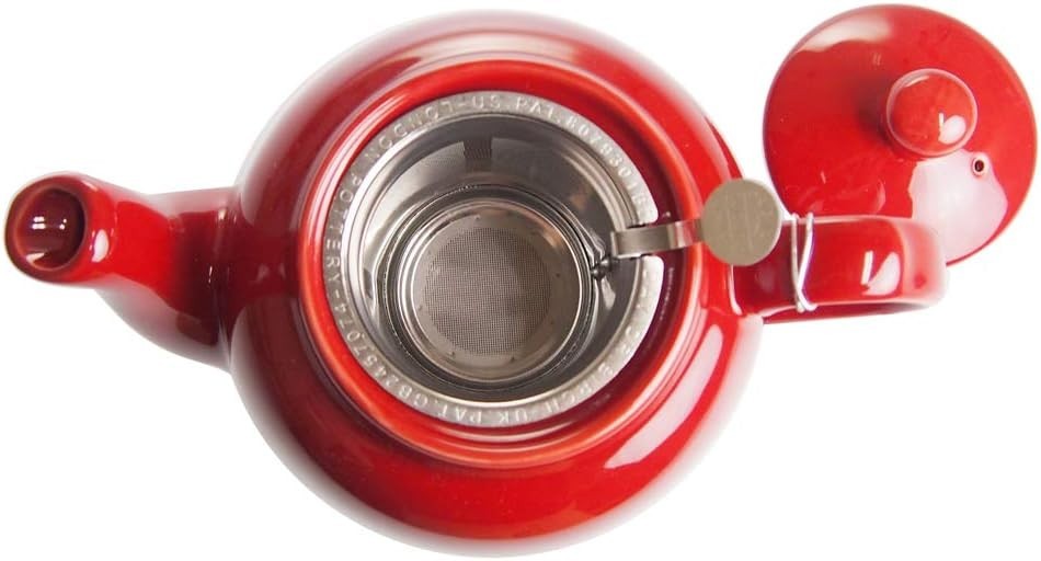 Ceramic Teapot with Infuser 1.2L Red Farmhouse Loose Leaf Tea Pot