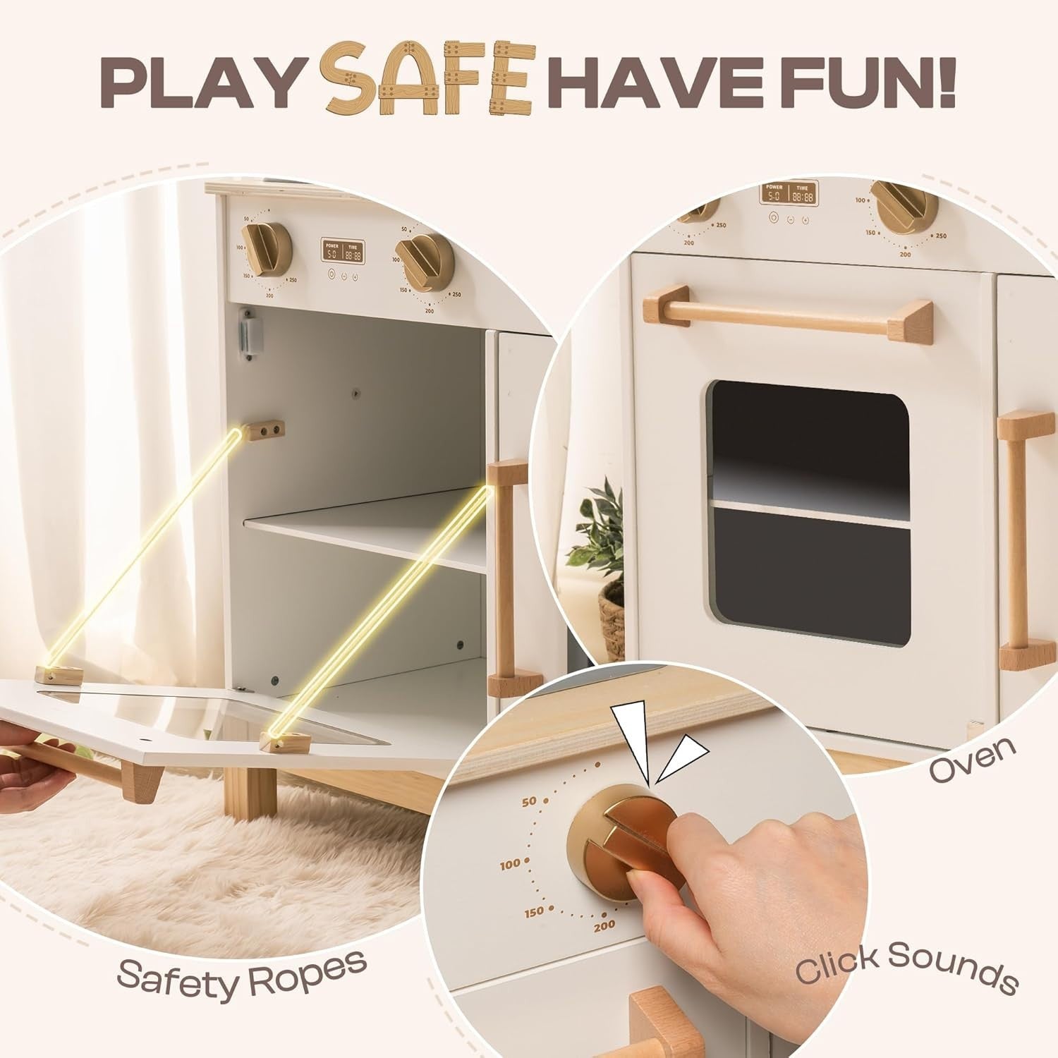 Wooden Kids Play Kitchen White Toy Set Lights Sounds Stove Accessories