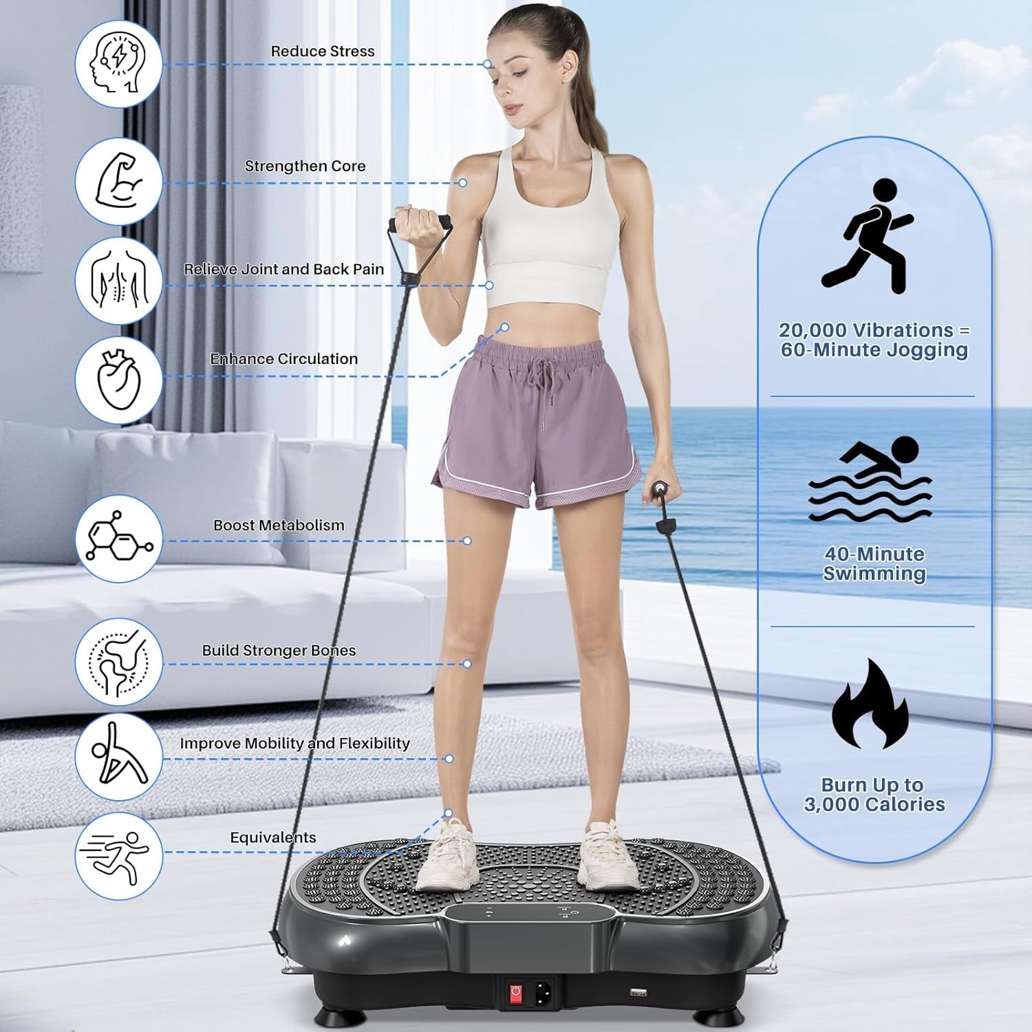 Onyx Black Vibration Plate Exercise Machine 100 Speeds 450lb Home Fitness