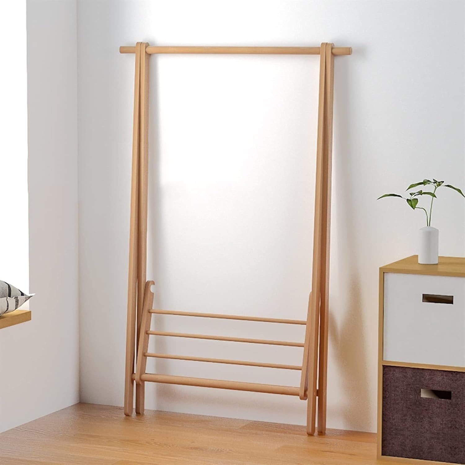 Wooden Clothes Rail Heavy Duty Garment Rack with Shelf 75cm