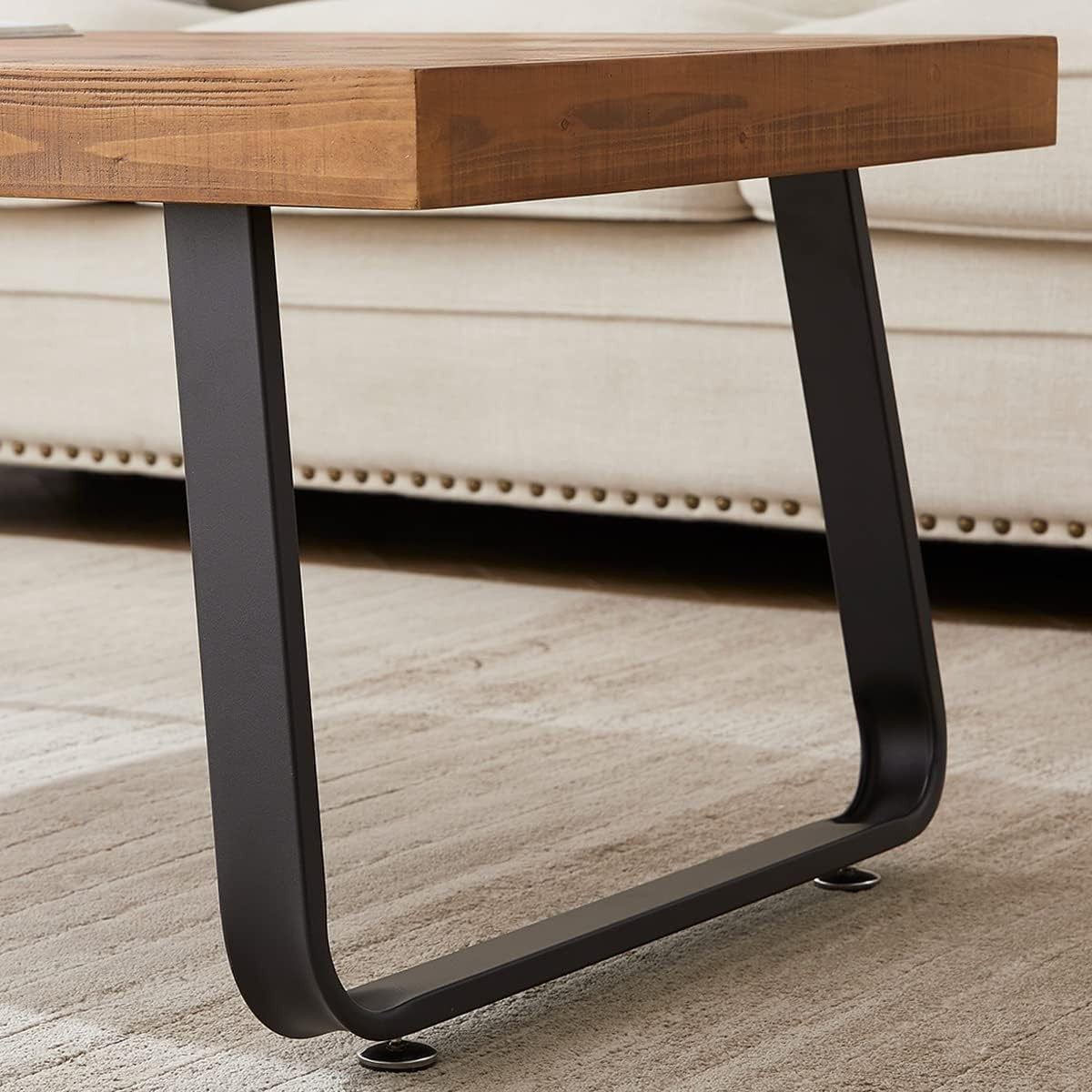 Rustic Wood Coffee Table 120CM – Industrial Metal Frame, Solid Cedar Top