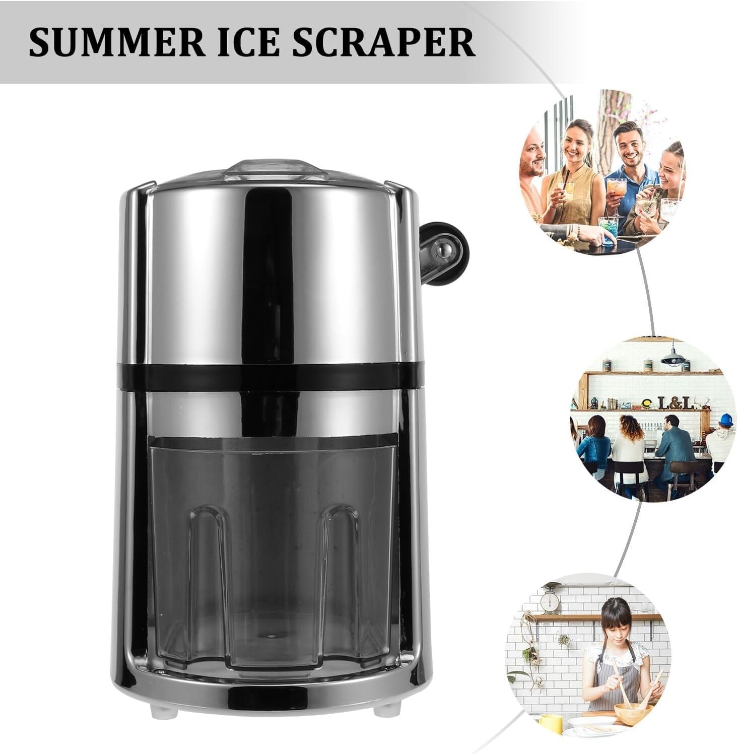 Manual Ice Crusher | Hand Crank Ice Shaver for Slushies Cocktails Smoothies