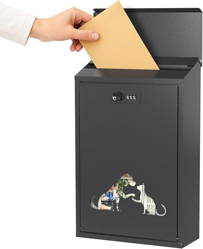 Wall Mounted Waterproof Post Box with Lock, Viewing Windows, Rain Cover
