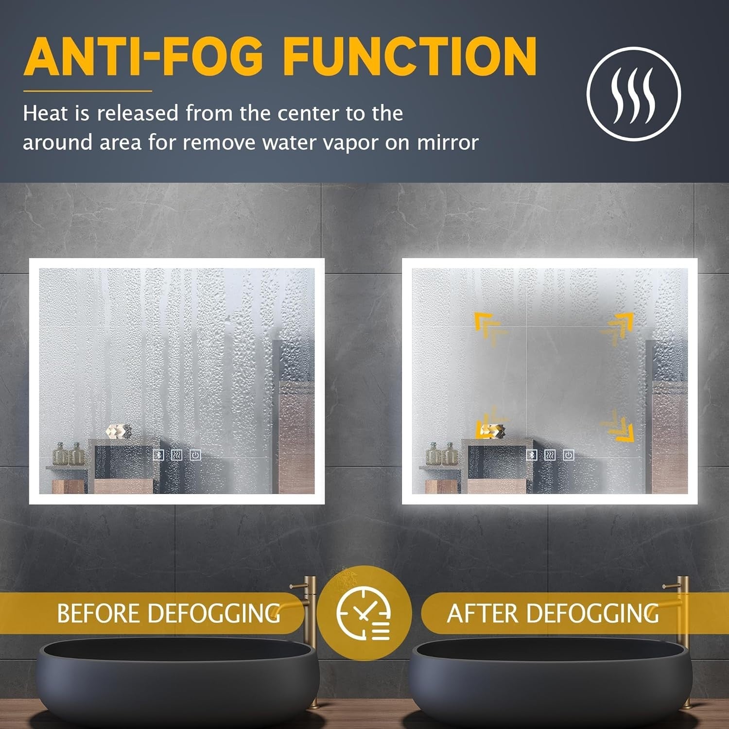 LED Bathroom Mirror Bluetooth Speaker Demister 600x500mm Wall Mounted