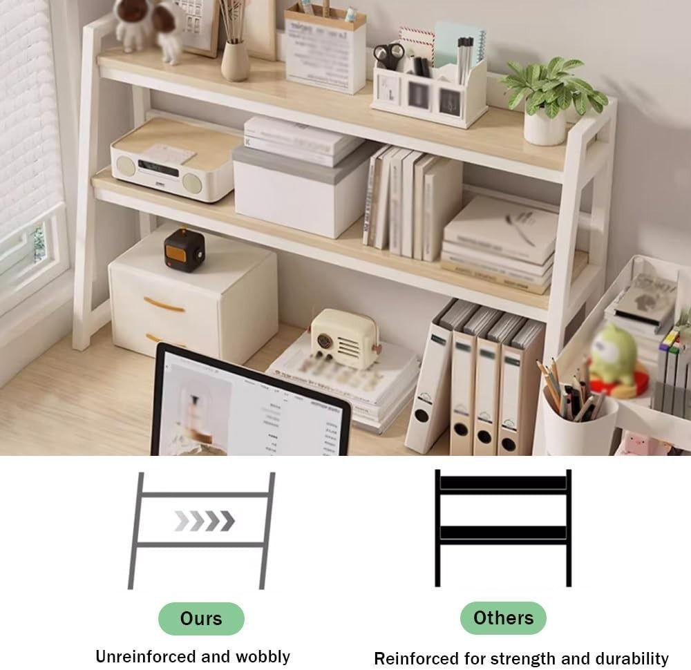 2-Tier Desktop Shelf Organizer | Wood & Metal Desk Storage Rack 115x32x95cm