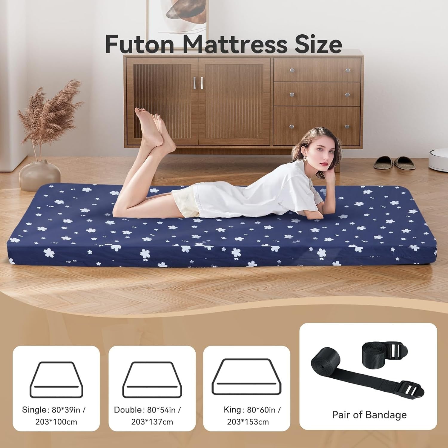 10cm Memory King Foam Foldable Futon Mattress | Portable Japanese Tatami Bed