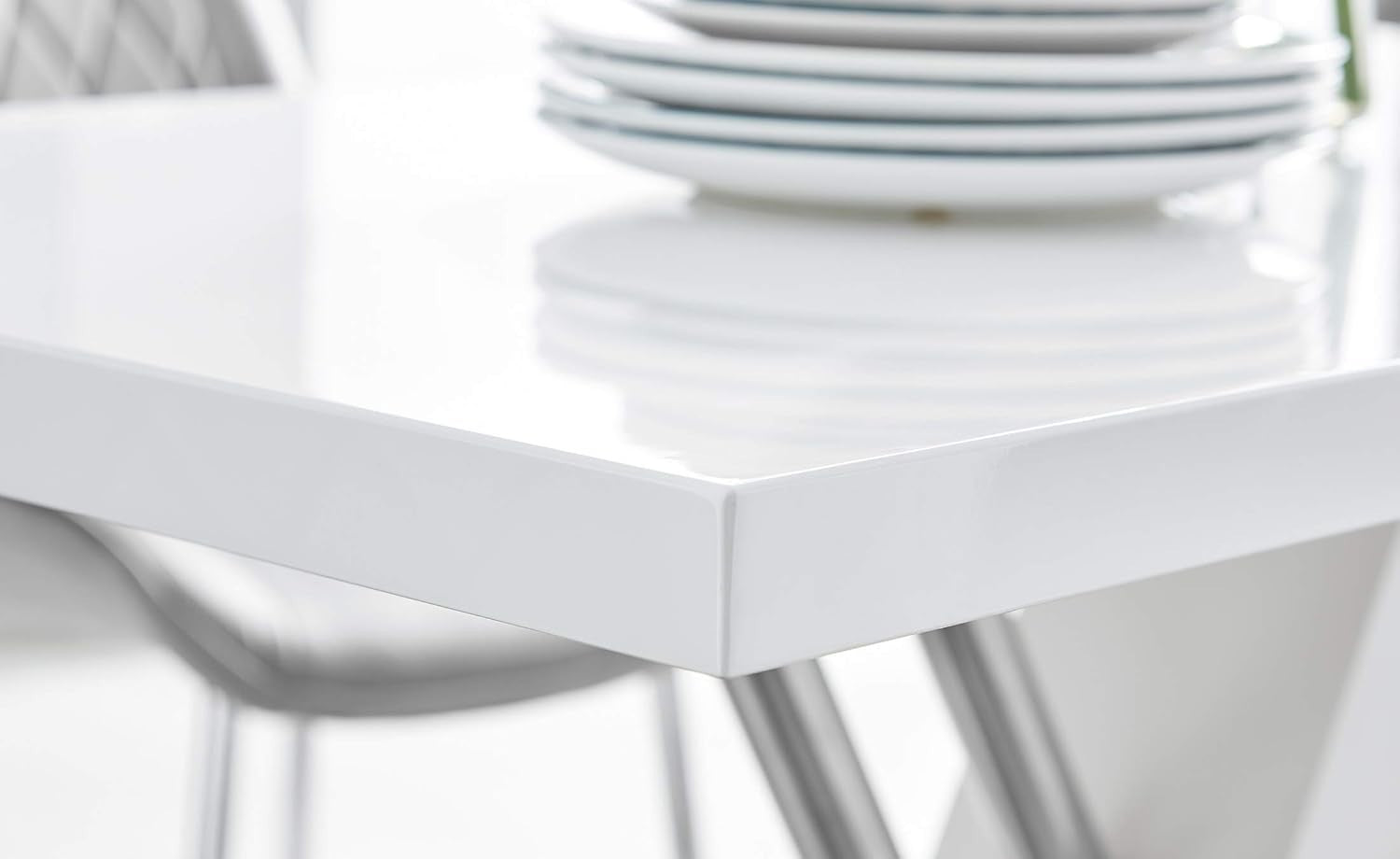 White Gloss Dining Table 150cm – Modern Steel Base, Sleek & Durable