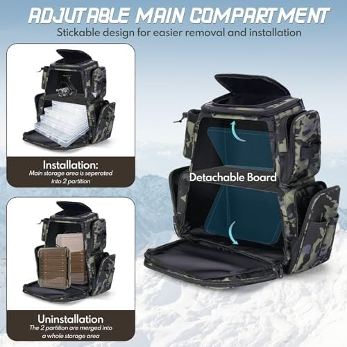 38L Fishing Tackle Backpack Waterproof with Rod Holder for Hiking & Travel