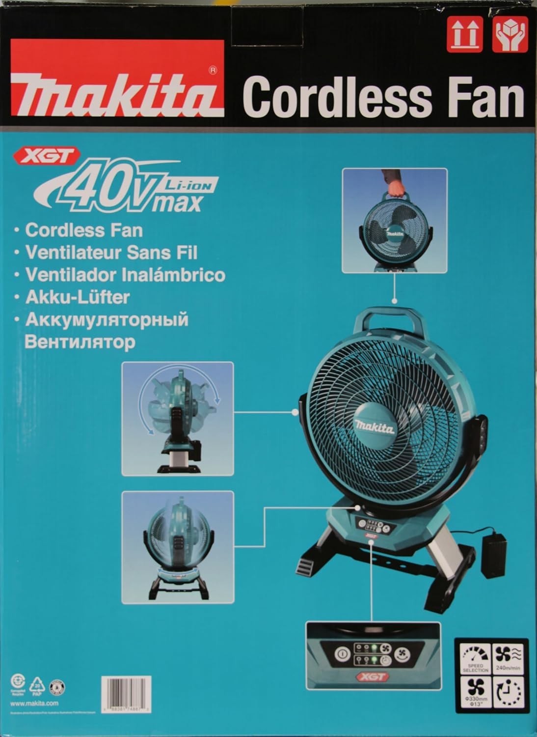 40V Max Portable Jobsite Fan – 3-Speed AC/DC Adjustable Tilt Heavy Duty Blue