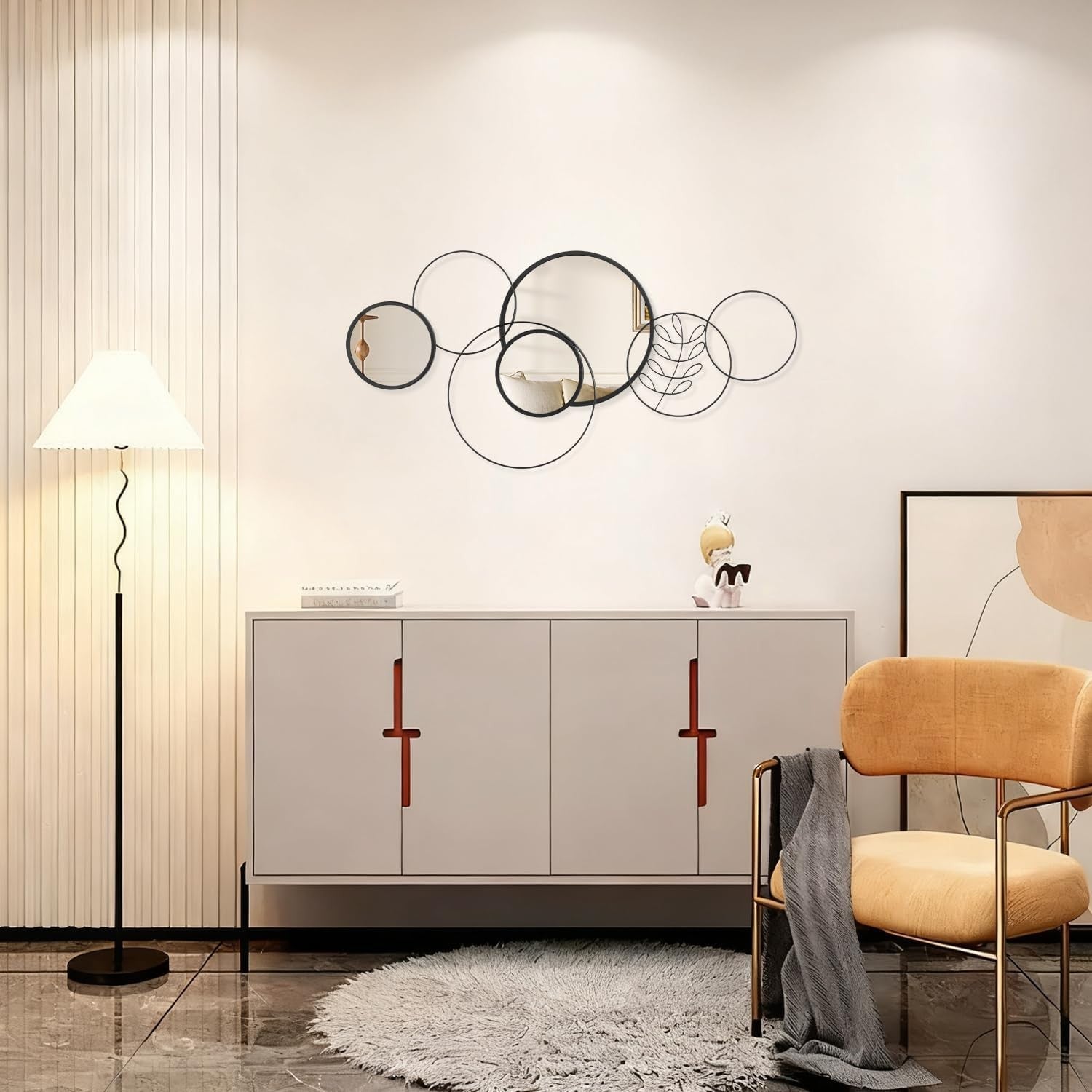 4Pcs Round Wall Mirror Set Black Metal Frame 40x80CM