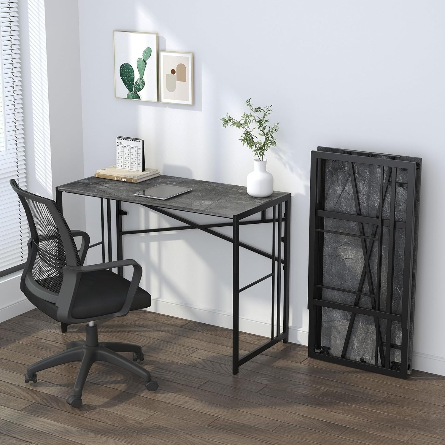 Folding Desk 103cm Grey No Assembly Home Office Computer Table