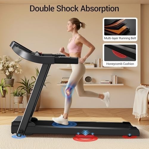 Foldable 12KM/H Home Treadmill 3HP Quiet Motor Shock Absorbent LCD