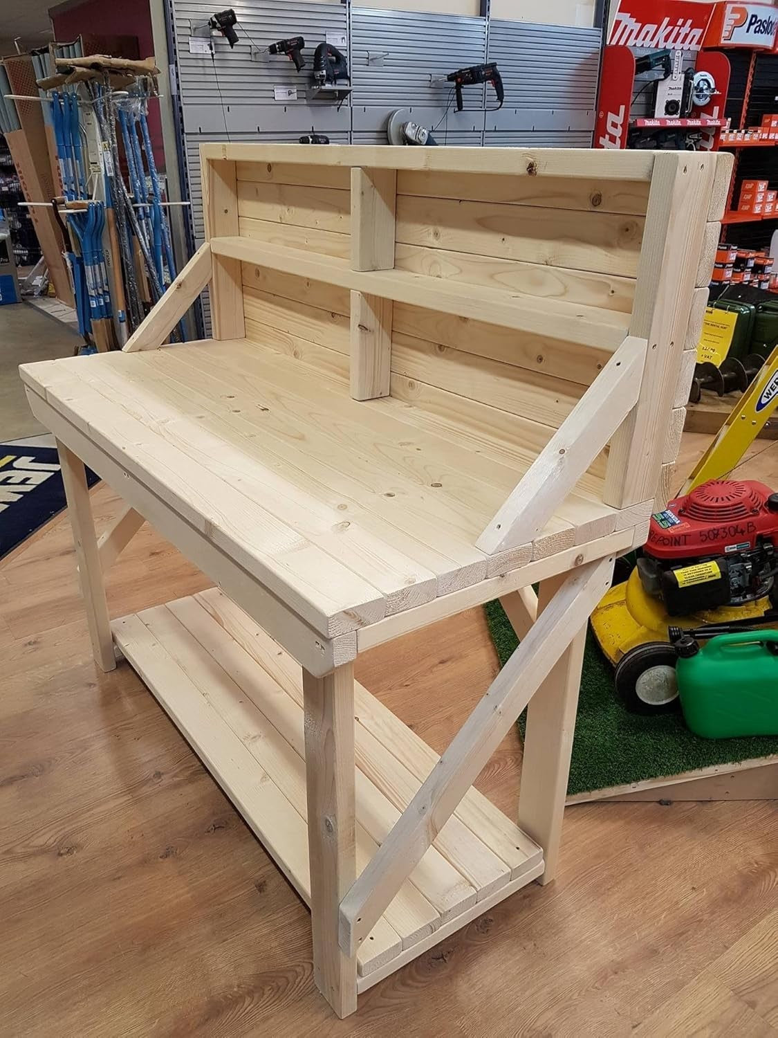 4ft Heavy Duty Wooden Workbench with Back Panel – Solid Timber Work Table
