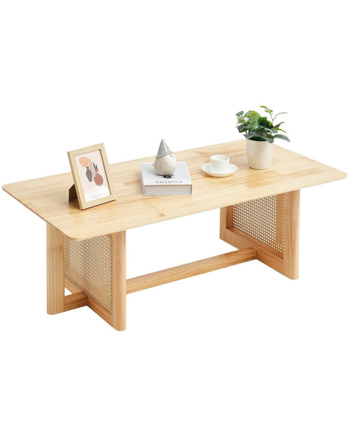 Boho Rattan Coffee Table Rectangular Wood Top 120cm Modern Storage Living Room