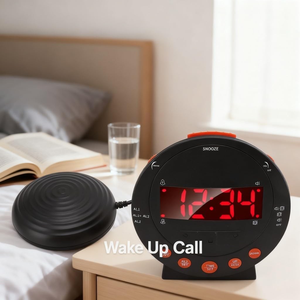 Extra Loud Alarm Clock 110dB Bed Shaker Vibrating Flash Light Heavy Sleepers