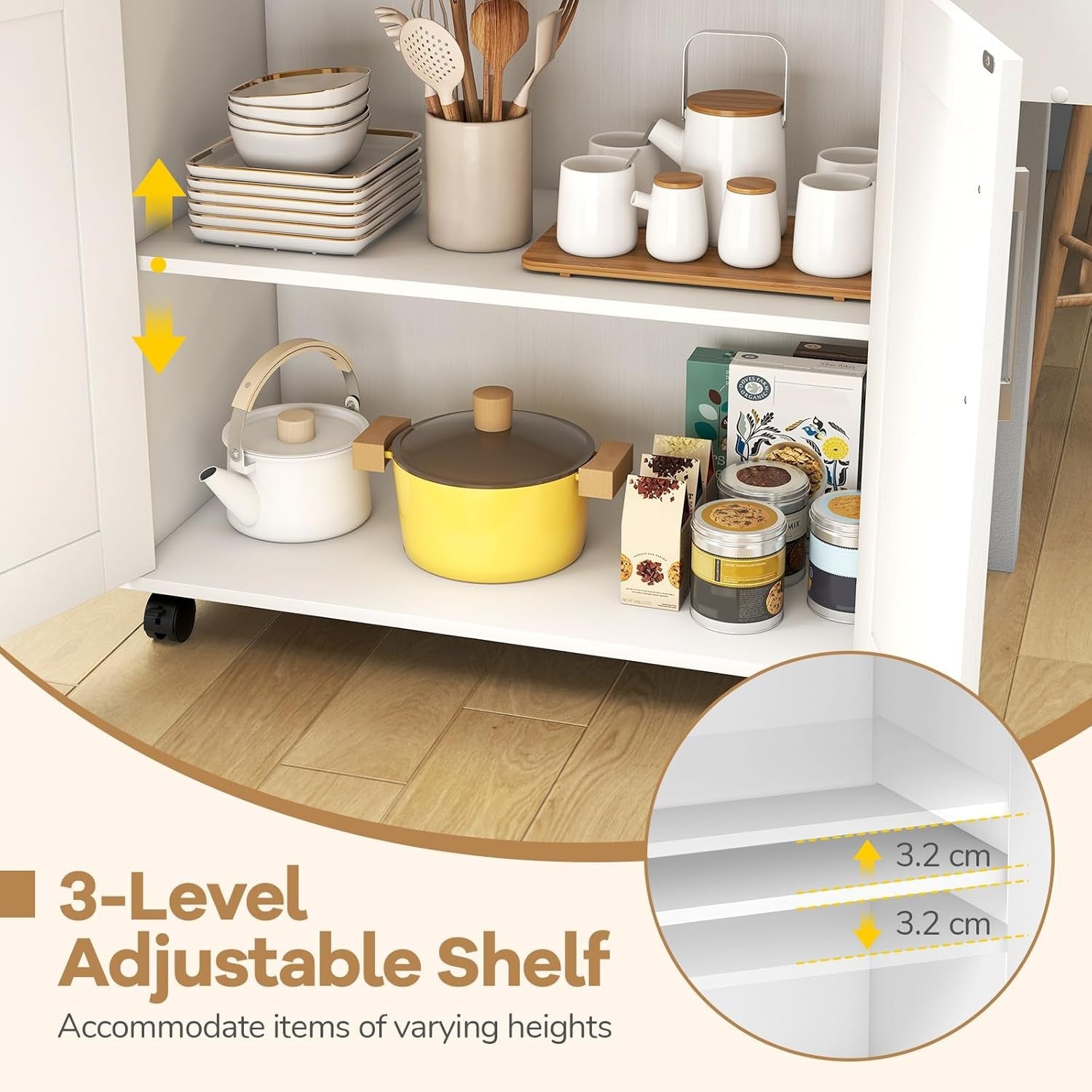 Kitchen Storage Trolley Rolling Island Cabinet Large Drawer Cupboard