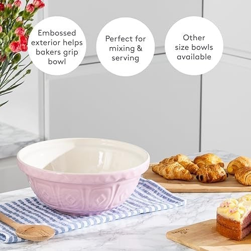 2.7L Powder Pink Mixing Bowl Earthenware Classic Kitchen Bakeware