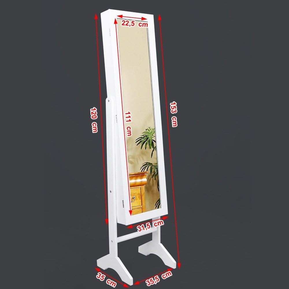 Standing Jewelry Cabinet with Mirror Compact Organizer Storage White