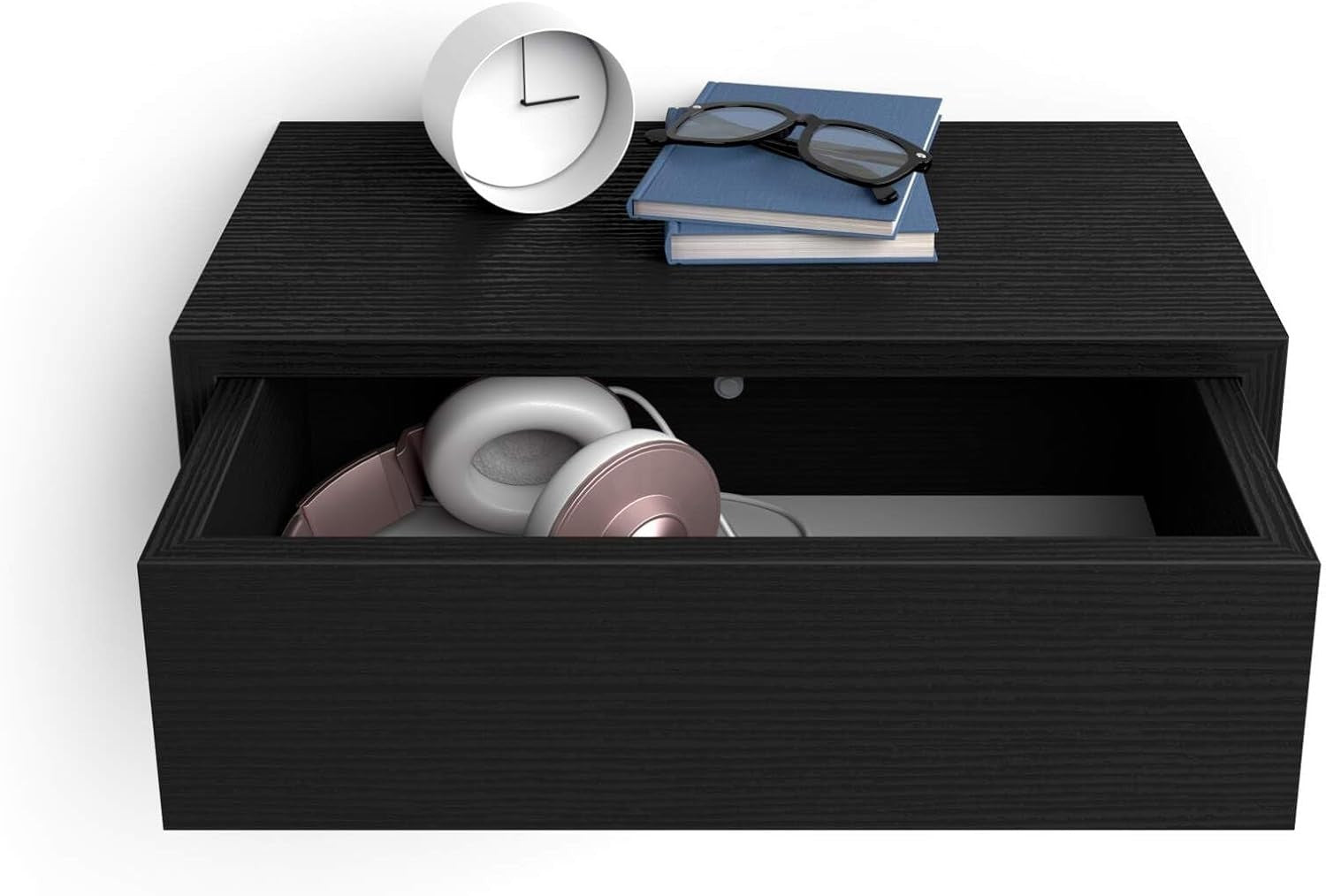 Floating Black Wall Bedside Table with Drawer – Modern Minimalist Nightstand