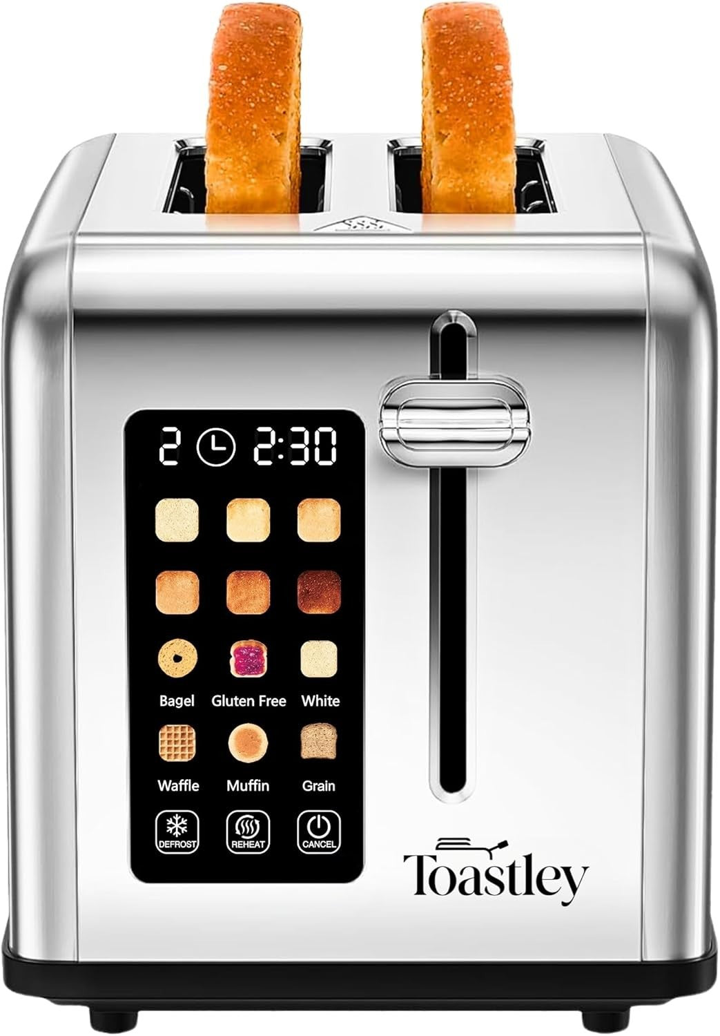 Smart Touchscreen Toaster 2 Slice Wide Slot Timer Reheat Defrost Auto-Off
