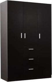 Large 3 Door Wardrobe with 3 Drawers, Shelves & Hanging Rail - Black Bedroom